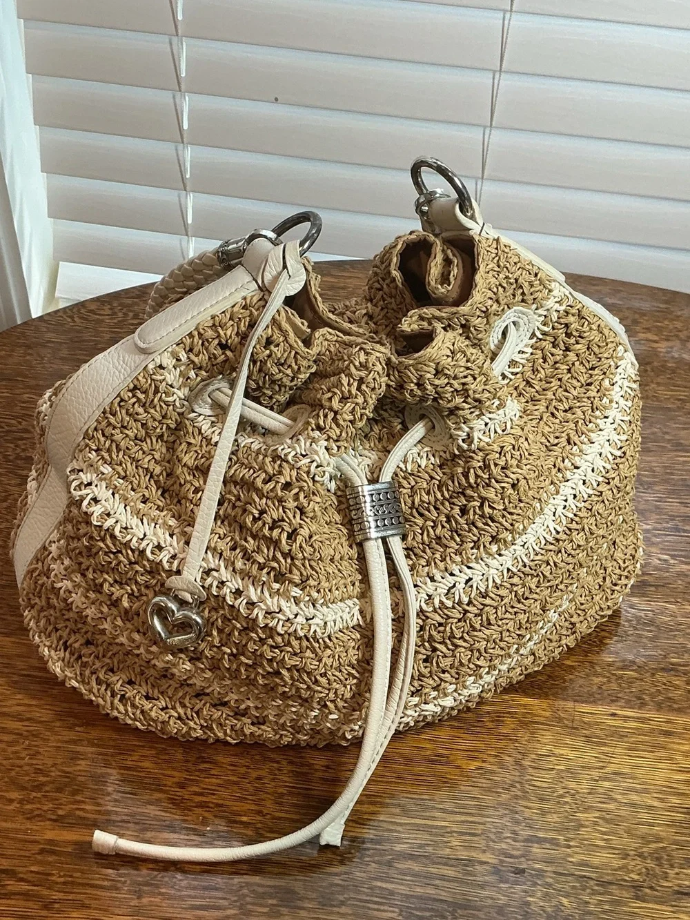 Brighton Natural Beige Woven Drawstring  with Cream leather